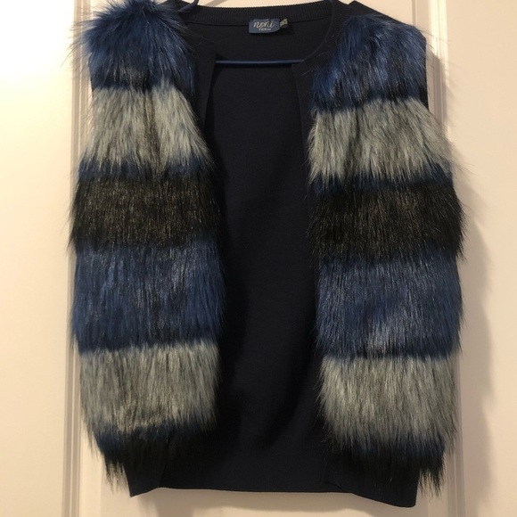 BLUE Striped Faux Fur Vest Size ST - Picture 1 of 6
